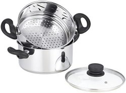 Mockins 3 Piece Premium Heavy Duty Stainless Steel Steamer Pot Set Includes A 3 Quart Saucepot With A Vented Glass Lid & A 2