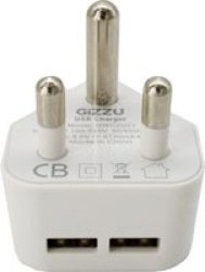 GIZZU 2 X USB 3-PRONG Wall Charger White
