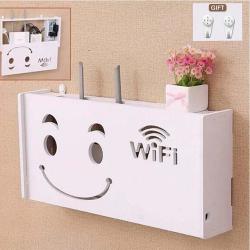 Wireless Wifi Router Box Wood-plastic Wall Shelf Hanging Plug Board Bracket Storage - White