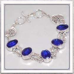 Soo... Stunning Rich Tanzanite Blue Quartz Gemstone .925 Silver Bracelet
