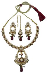 Ethnic Indian Gold Tone Cz Stone Necklace Earring Set Bollywood Wedding Jewelry IMOJ-BNS6A