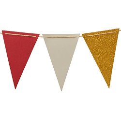 Ling's Moment 10 Feet Paper Triangle Flags Banner Vintage Style Pennant Banner For Wedding Baby Shower Halloween & Party Supplies 15PCS Flags Gray+red+gold Glitter