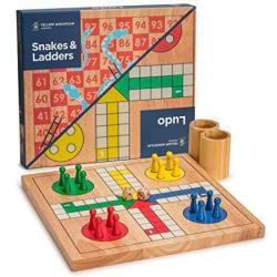 Yellow Mountain Imports Wooden Snakes And Ladders Ludo Game Set Reversible 2 Games In 1