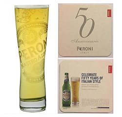 Peroni Signature .3L Beer Glass & 10 Peroni 50TH Anniversary Bar Coasters