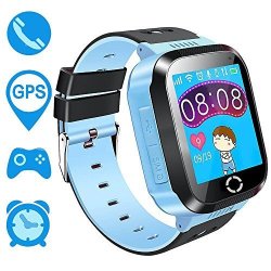 Kids Gps Smartwatch 1.44" Touch Screen Smart Watch Bracelet For Children Girls Boys With Camera Pedometer Anti-lost Sos Compatible For Iphone Android Blue