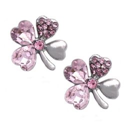 Cocojewelry Heart Shape Leaf Clover Shamrock Stud Post Earrings 4 Leaf Light Pink