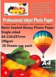 Resin Coated Glossy Photo Paper-single Sided A4 210X297MM-190GSM- 20 Sheets Per Pack Retail Box   Product Overviewthe Resin Coated Glossy Photo Paper-single