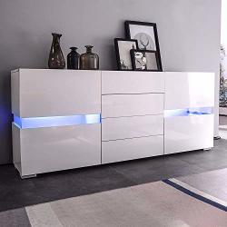 Mecor Sideboard Cabinet Buffet W led Light Kitchen Sideboard And Storage Cabinet tv Stand High Gloss LED Dining Room Server Console Table 2 Doors & 4 Drawers White