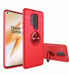 Oneplus 8 Pro Case Ultra-thin 360 Kickstand Rotating Ring Soft Silicone Frosting Shockproof Protection Cover Fit Magnetic Car Mount For ONEPLUS8 Pro Red 1+8 Pro