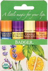 Badger Organic Lip Balm 4 Sticks Gift Set Green Pack By Grafton International 2.4 Ounce