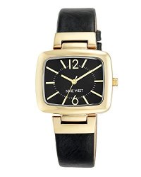 Nine West Women's NW 1840BKBK Gold-tone And Black Strap Watch