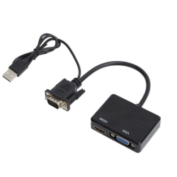 Black Vga To Vga And HDMI Splitter With USB Cable