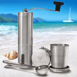 Manual Coffee Grinder With Foldable Cup And Spoon - Best For Travel And Trip - Portable Hand Coffee Grinder For Aeropress Espresso And French