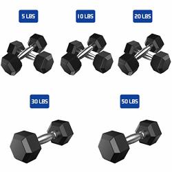 DATEWORK Dumbbells 5-50LB Pounds Hex Rubber Weights Workout Dumbbells Set For Strength Training Weight Loss Workout Bench Gym Equipment And Home metal Handles A
