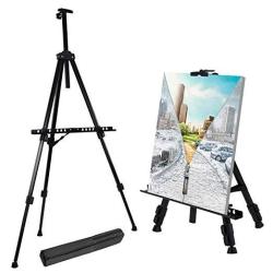 T-Sign 66" Reinforced Artist Easel Stand Extra Thick Aluminum Metal Tripod Display Easel 21" To 66" Adjustable Height With Portable Bag For Floor table-top Drawing And Displaying 2 Pack