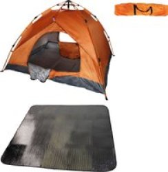 200X200CM Waterproof 3 Man Instant Tent & 190X190CM Foil & Foam Camping Mat Orange