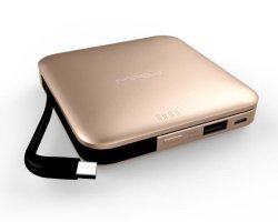 MiPOW Power Cube 9000MAH Power Bank Built In Micro USB Cable in Gold