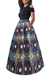 Aro Lora Women's 2 Piece Floral African Print Cold Shoulder Top + A Line Skirt Long Maxi Dress With Pockets Small Green