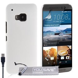Yousave Accessories Htc One M9 2015 Case White Hard Hybrid Cover With MINI Stylus Pen And Micro USB Cable