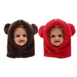 Toddler Boy Girl Baby Kids Cute Warm Winter Fluffy Bear Hat Hood Scarf Cap