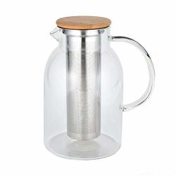 Xena Sleek Deluxe Eco Friendly Glass Cold Brew Coffee Iced Tea Pitcher Maker Removable Reusable Stainless Steel Filter Bamboo Lid 1.8L Liter Homemade Diy