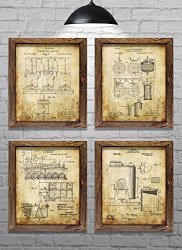 Gifts For Beer Brewers - Vintage Beer Brewing Method Patents - Set Of Four - 8"X10" Prints - Perfect Gift For Homebrewers And Beer Lovers