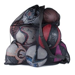 Sports Ball Bag Drawstring Mesh - Extra Large Professional Equipment With Shoulder Strap Black 30" X 40" Inches