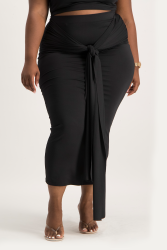 Savannah Wrap Tie Detail Skirt - Black - 2XL
