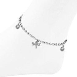 Stainless Steel Dragonfly Ball Charm Link Chain Bracelet Anklet - ANK181