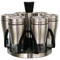 7 Piece Broad Glass Spice Jars In Stainless Steel Jacket & Rotating Spice Rack