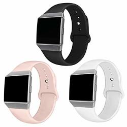 Nahai Compatible Fitbit Ionic Bands Soft Silicone Replacement Strap Accessory Breathable Wristbands For Fitbit Ionic Smart Watch Large 3 Pack-black white sand Pink