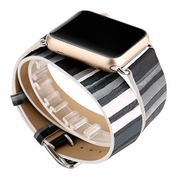 Sasairy Stripe Pattern Double Wrap Leather Sport Watch Band For Apple Watch Series 1 2