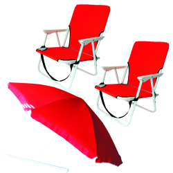 Beach Chair And Umbrella Combo Set - Red