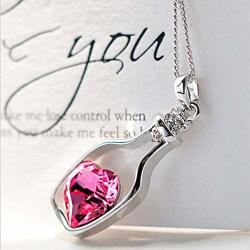 Panfinggin Women's Love Heart Crystal Pendant Necklace With Unique Bottle Shape Valentine's Day Jewelry Gifts