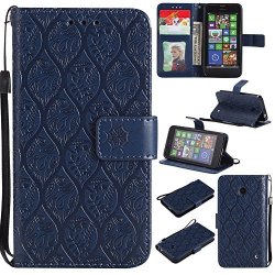 Mutouniao Nokia Lumia 630 635 Case Free Lanyard 3D Relief Flower Leather Wallet Stand Flip Case Cover For Nokia Lumia 630 635 - Dark Blue