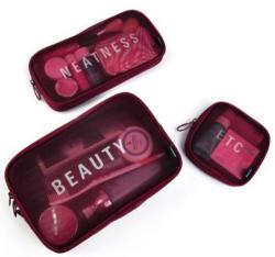 3 Piece Cable & Cosmetic Organiser - Wine Red