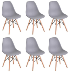 Wooden Leg Dining Chairs - Six Pack - Grey Colour
