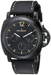 Peugeot Men's All All Black Multi-function Analog-quartz Sport Watch With Leather Calfskin Strap 25 Model: 2056BK