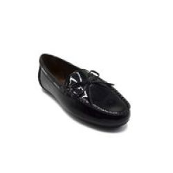 Women& 39 S High Gloss Moccasin With Bow Decor On Vamp Black Size 4