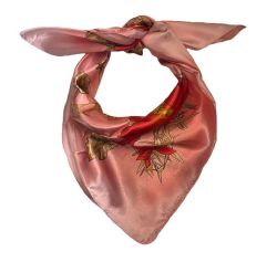 Lady's Satin Silk Scarf With Red Lotus Flower - Pink red