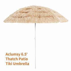 Aoxun 6.5' Thatch Patio Tiki Umbrella - Tropical Palapa Raffia Tiki Hut Hawaiian Hula Beach Umbrella No Base