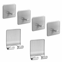 Adhesive Hooks Stainless Steel Wall Hooks Hanger 4 Key Hooks And 2 Plug Holder Hook|double Hooks For Hanging Kitchen Bathroom Office