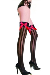 Sheer Stripes Thigh Highs With Satin Bow Free Shipping Valentine's