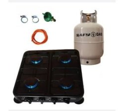 Black 4 Plate With Fittings & Gas Cylinder - 9KG