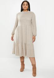 MILLA Knit Tiered Midi Dress - Beige