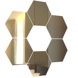 Gold Hexagon Acrylic Mirror Wall Art Tiles D Cor - Self Adhesive- 20CM - Large - 6-PACK