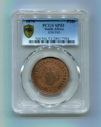 Pcgs Graded SP53BN Rare 1874 Zar 2 Pence Pattern Coin -only 50 Known To Exist In Latest Pcgs Holder