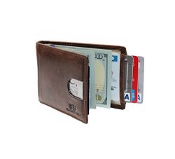 Serman Brands Rfid Blocking Slim Bifold Genuine Leather Minimalist Front Pocket Wallets For Men With Money Clip Thin Mens Texas Brown 1.0