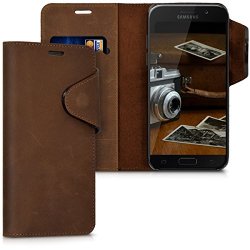 Kalibri Genuine Leather Wallet Case For Samsung Galaxy A5 2017 - Case With Pocket And Stand In Brown
