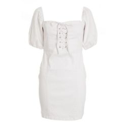 Ladies - White Denim Bodycon Dress
